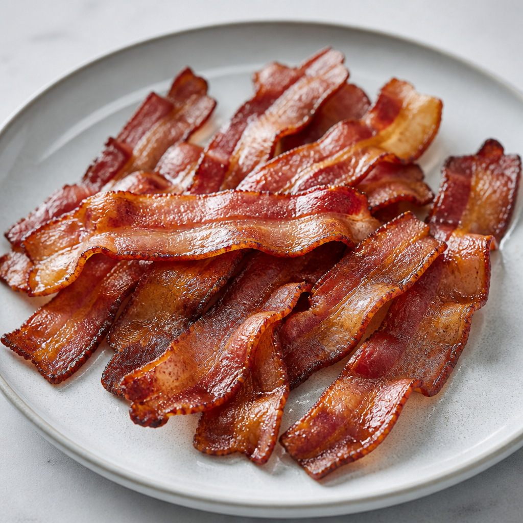 Sprødt stegt bacon med jævn brunfarve