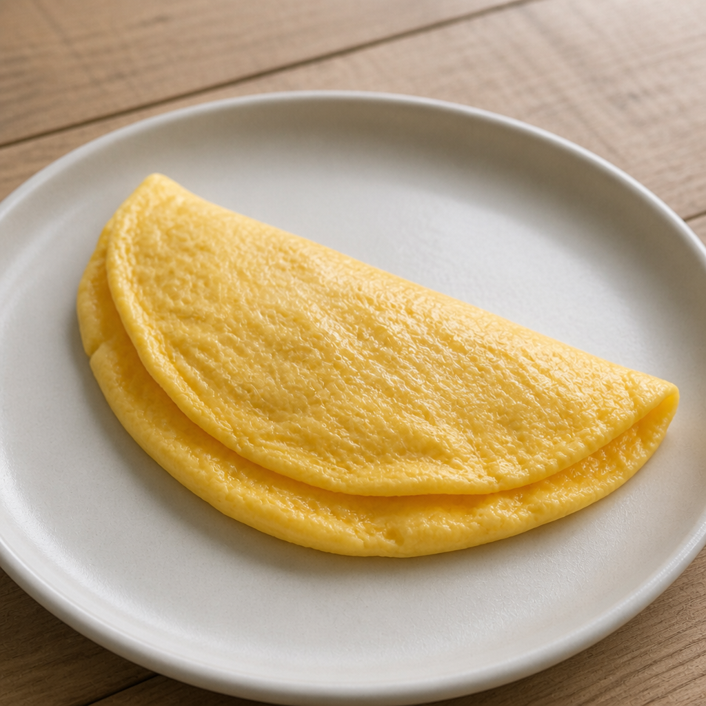 Foldet omelet — blød indeni, let gylden underside