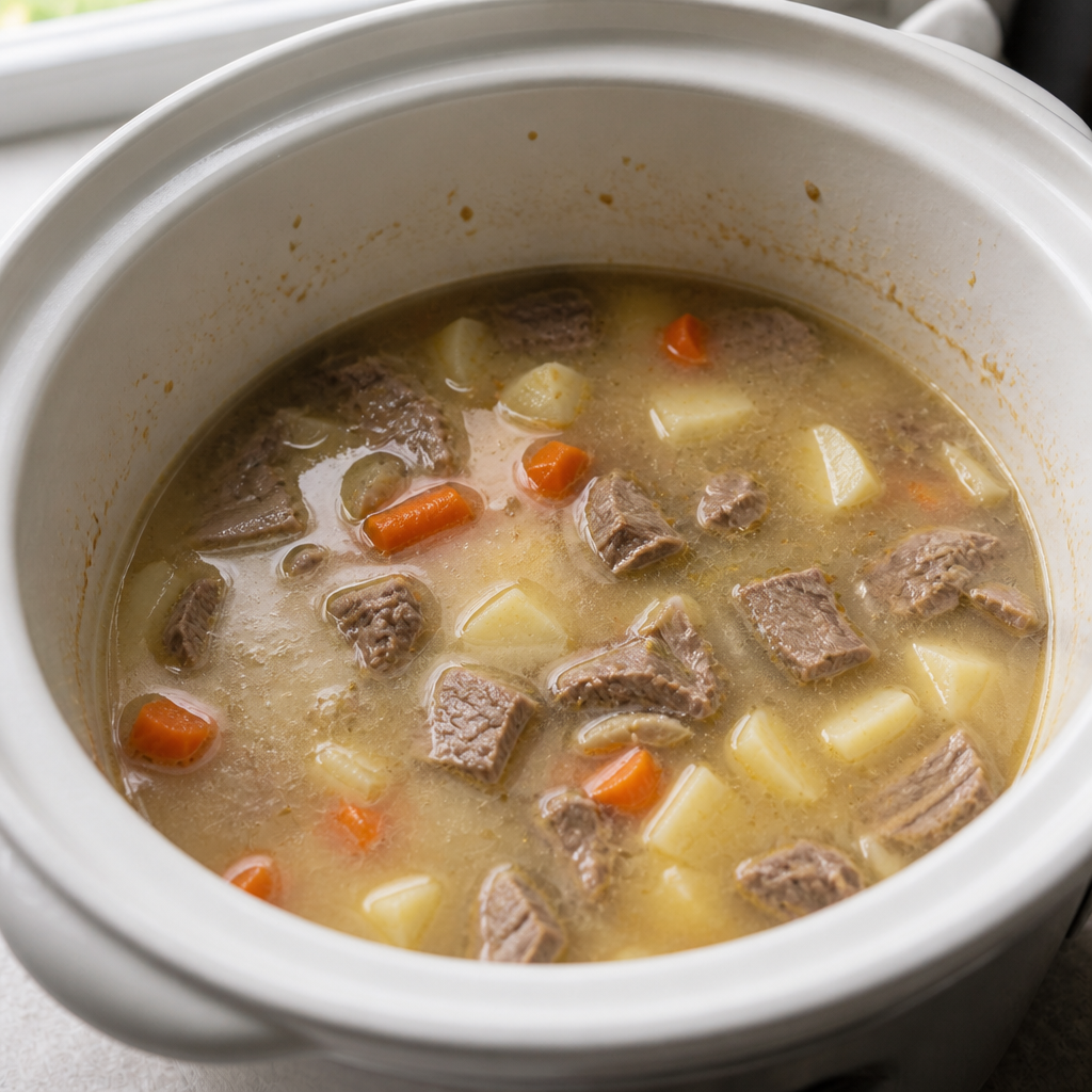 Slowcooker-gryderet med for meget tynd, vandig bouillon